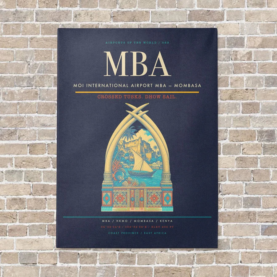 Moi International Airport MBA — Mombasa vertical canvas print - no frame - navy blue background