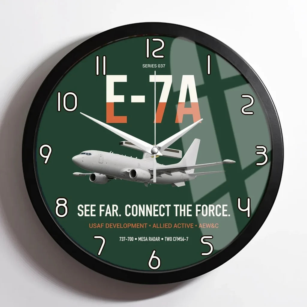 E-7A Wedgetail design on dark green framed wall clock