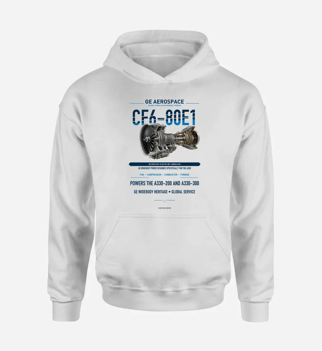 CF6-80E1 design on white hoodie single side