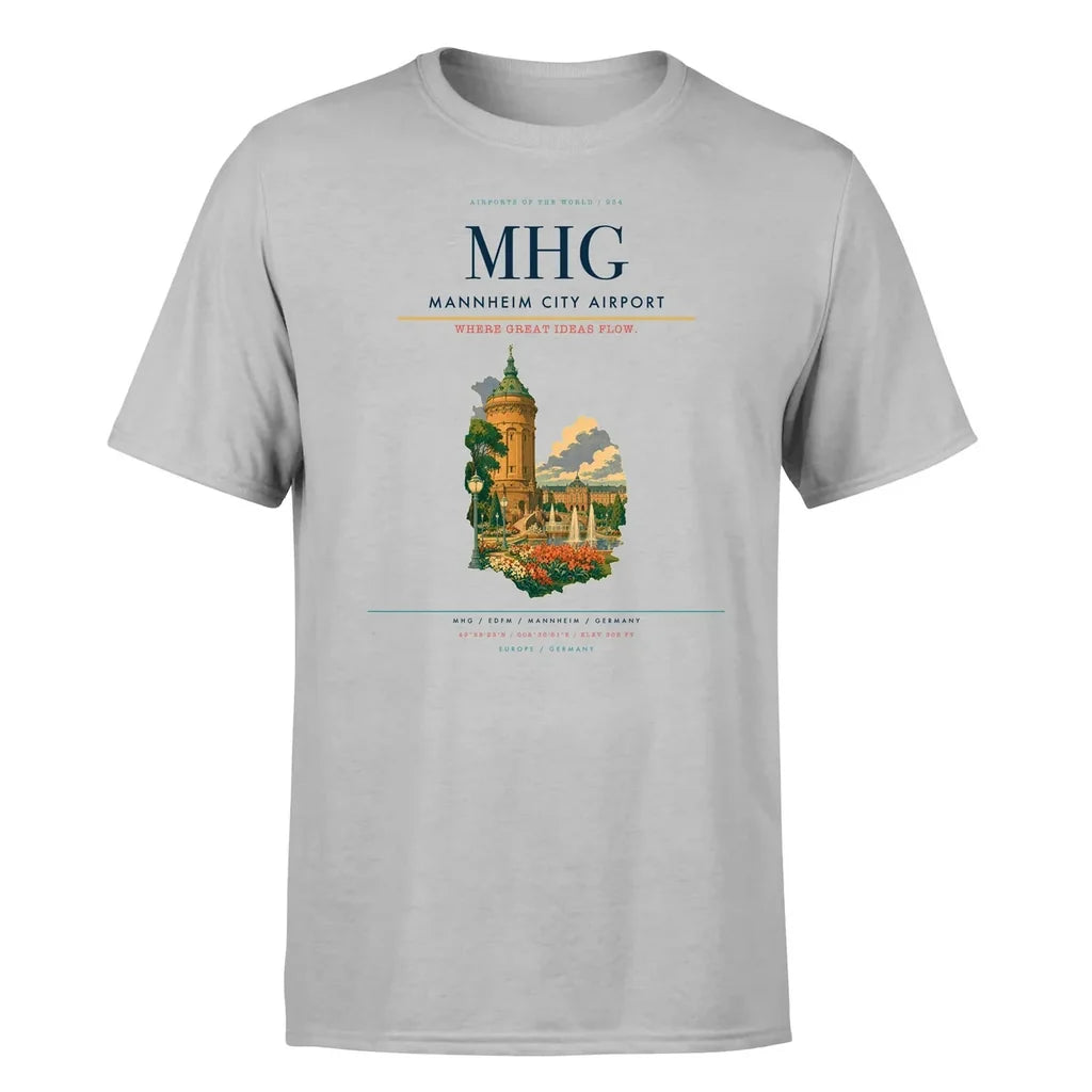 Mannheim City Airport (MHG) T-Shirt single-side front print in Light Gray | mannheim-city-airport-mhg-double-side-t-shirt
