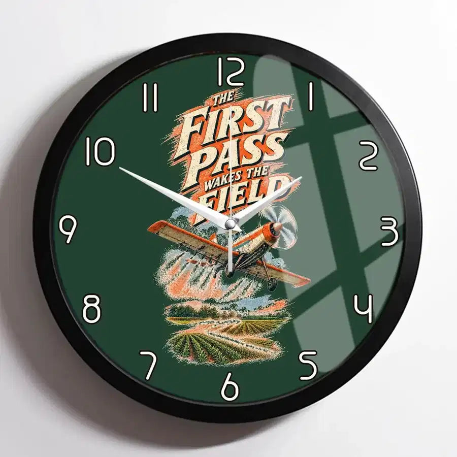 The First Pass Wakes The Field design on dark green framed wall clock
