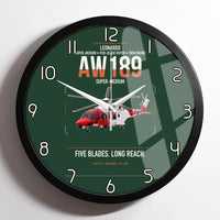 Thumbnail for Leonardo AW189 design on dark green framed wall clock