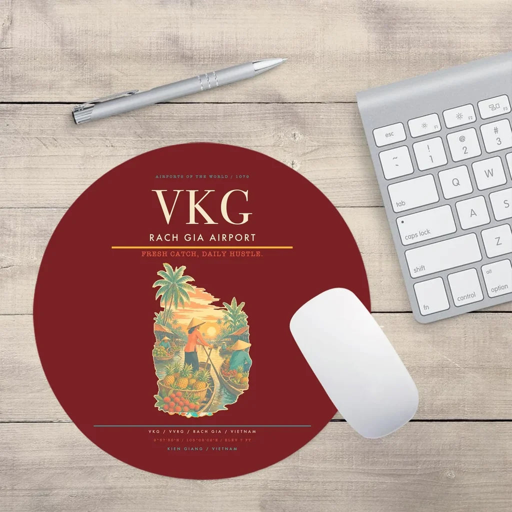 Rach Gia Airport (VKG) design on dark red round mouse pad