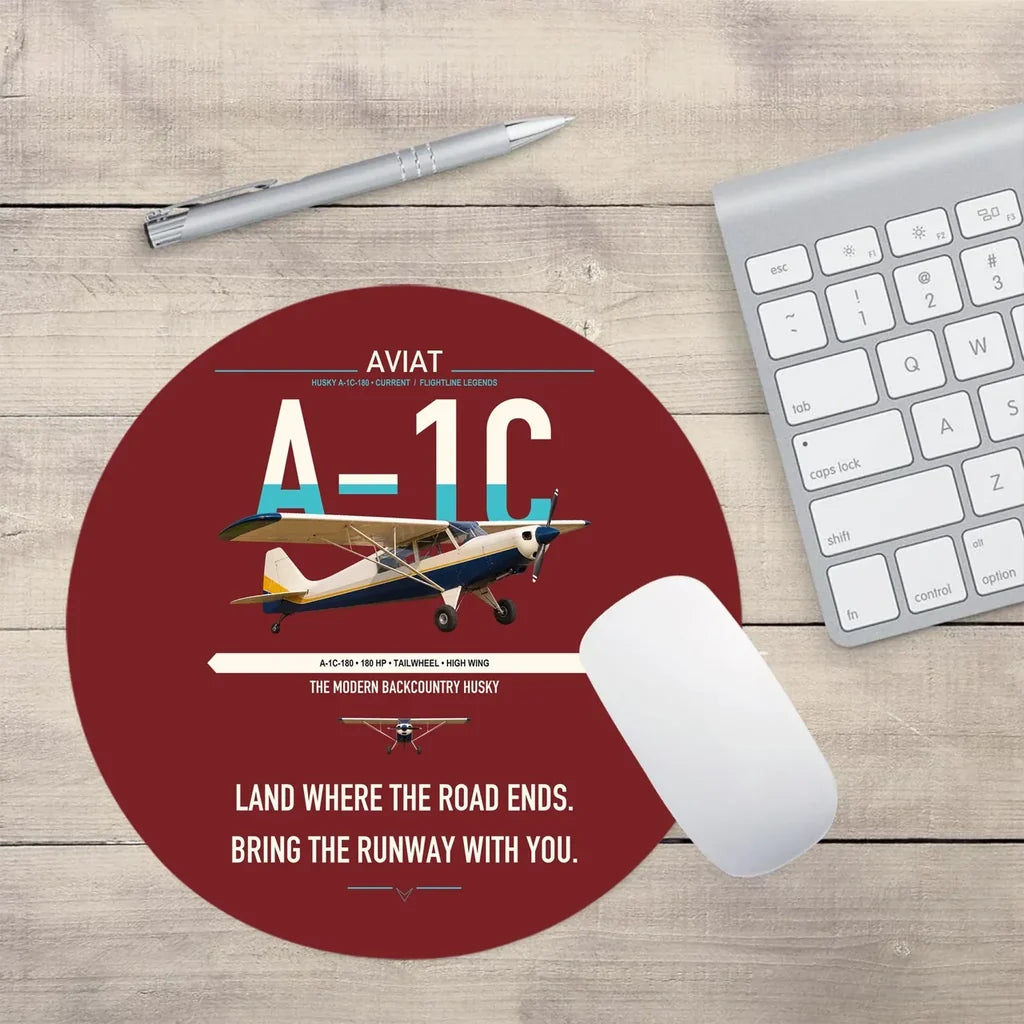 Aviat Husky A-1C-180 design on dark red round mouse pad