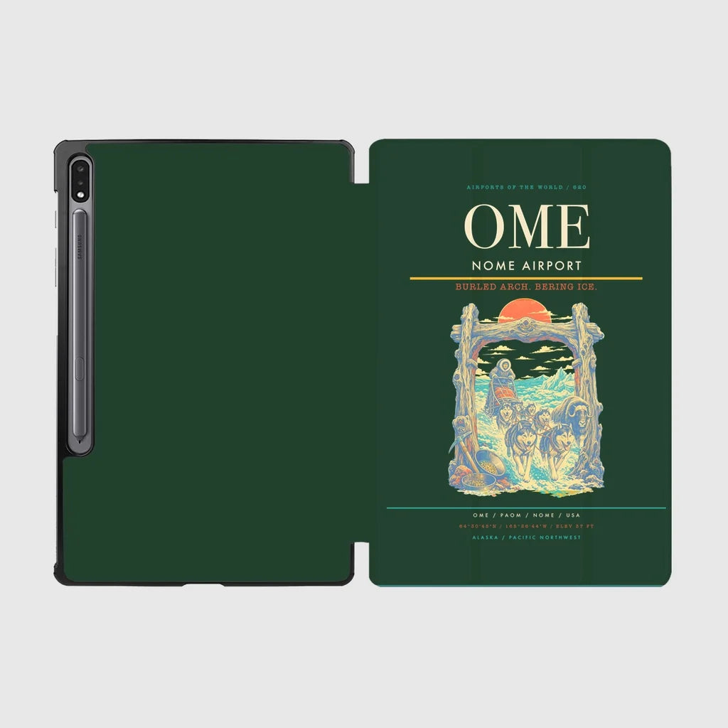 Nome Airport (OME) design on dark green samsung tablet tablet case