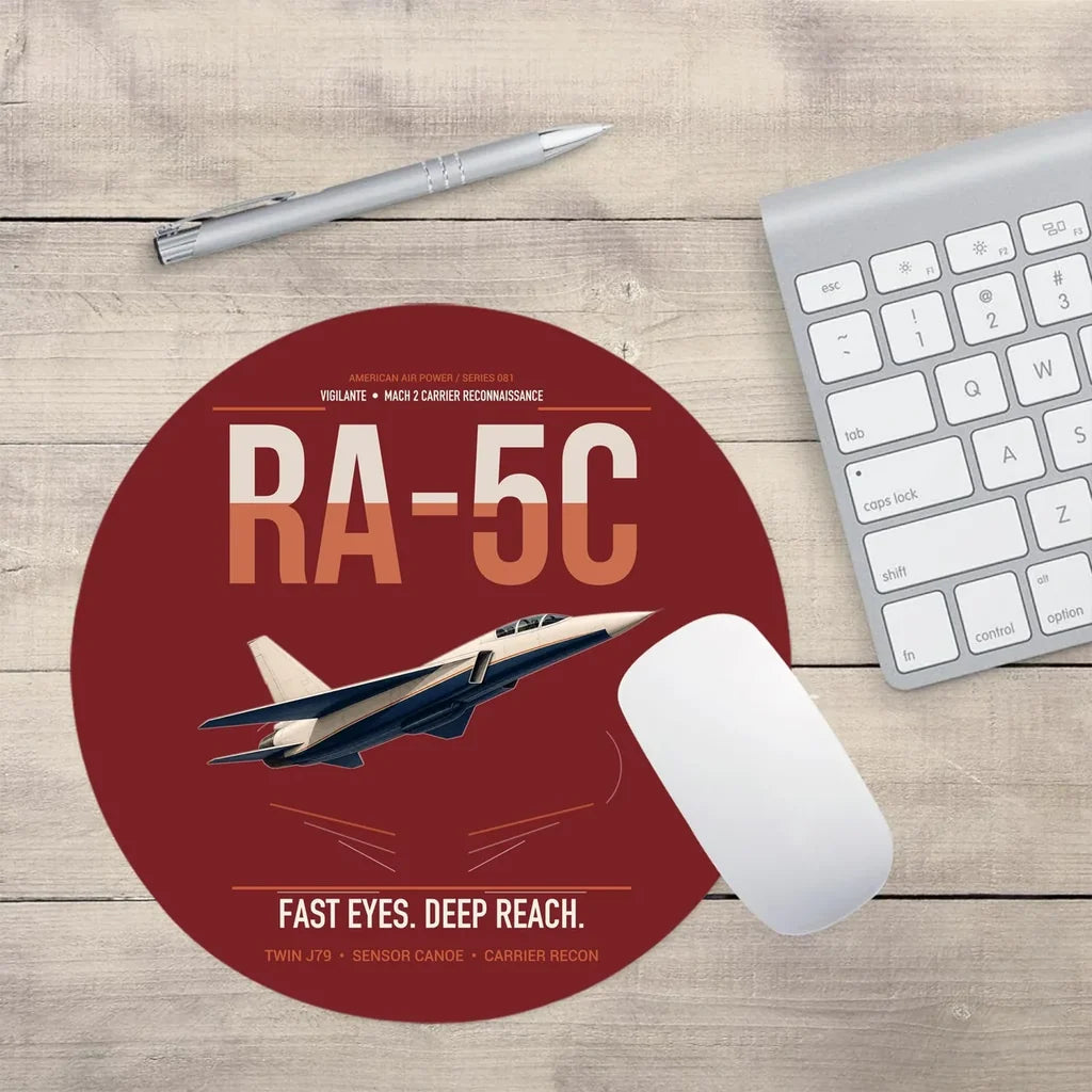 RA-5C Vigilante design on dark red round mouse pad