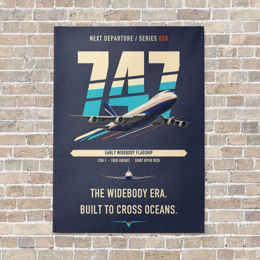 Boeing 747-200B vertical canvas print - no frame - navy blue background