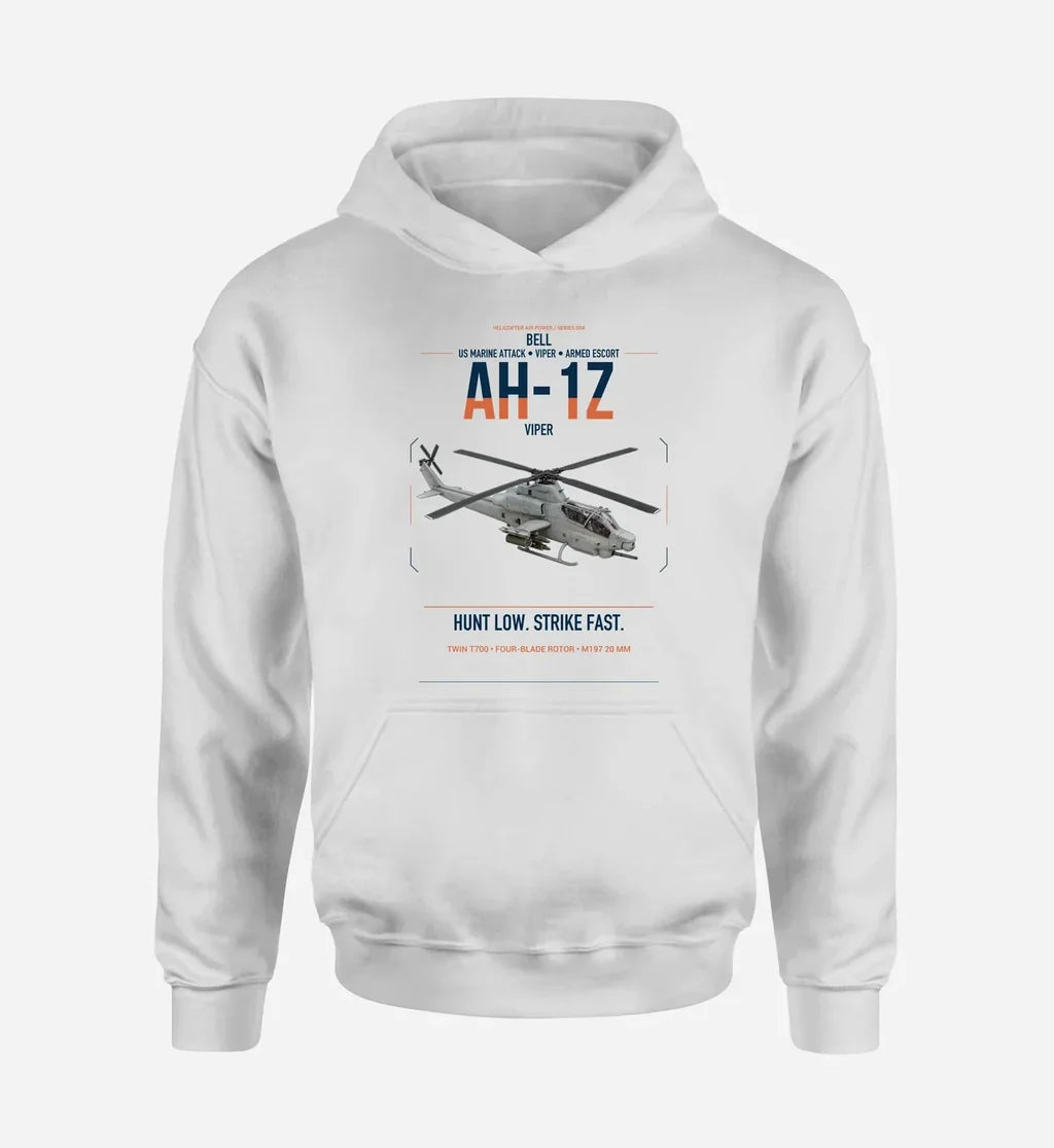 Bell AH-1Z Viper design on white double-side hoodie, single-side print