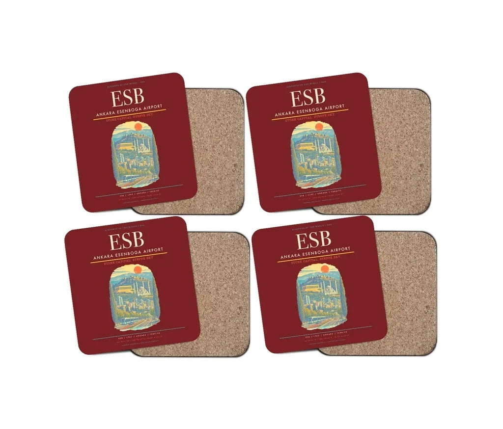 Ankara Esenboga Airport ESB Coaster 4-Pieces-Set - Dark Red