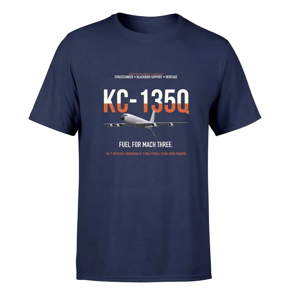 KC-135Q Blackbird Tanker design on navy blue double-side t-shirt, single-side print