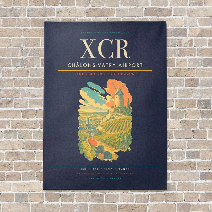 Châlons-Vatry Airport XCR vertical canvas print - no frame - navy blue background