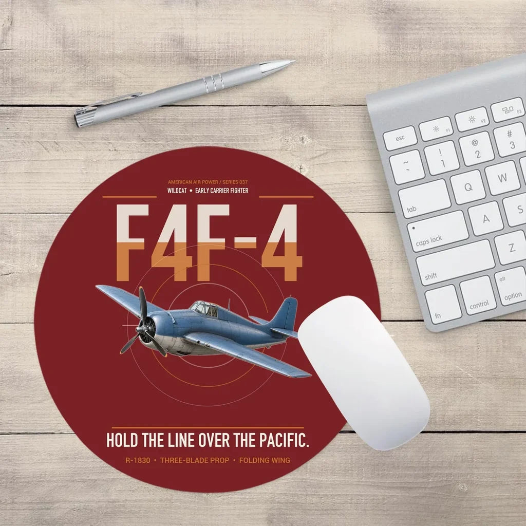 F4F-4 Wildcat design on dark red round mouse pad