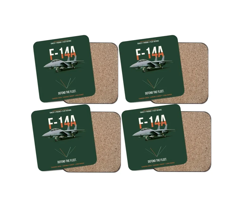 F-14A Tomcat Defend The Fleet design on dark green 4 pieces set coaster