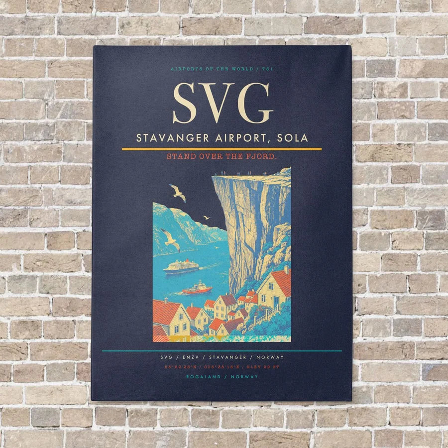Stavanger Airport, Sola SVG vertical canvas print - no frame - navy blue background