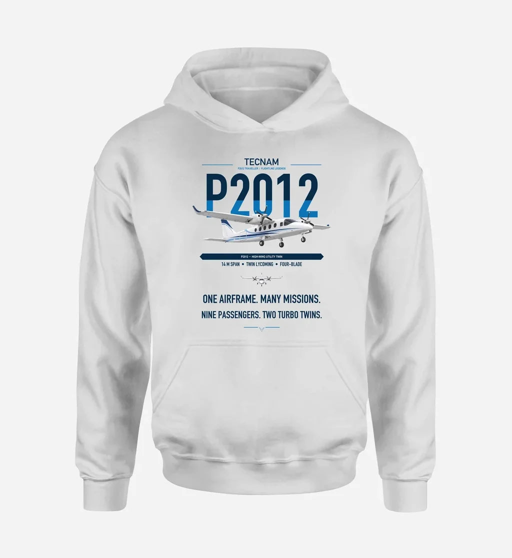 Tecnam P2012 Traveller design on white double-side hoodie, single-side print