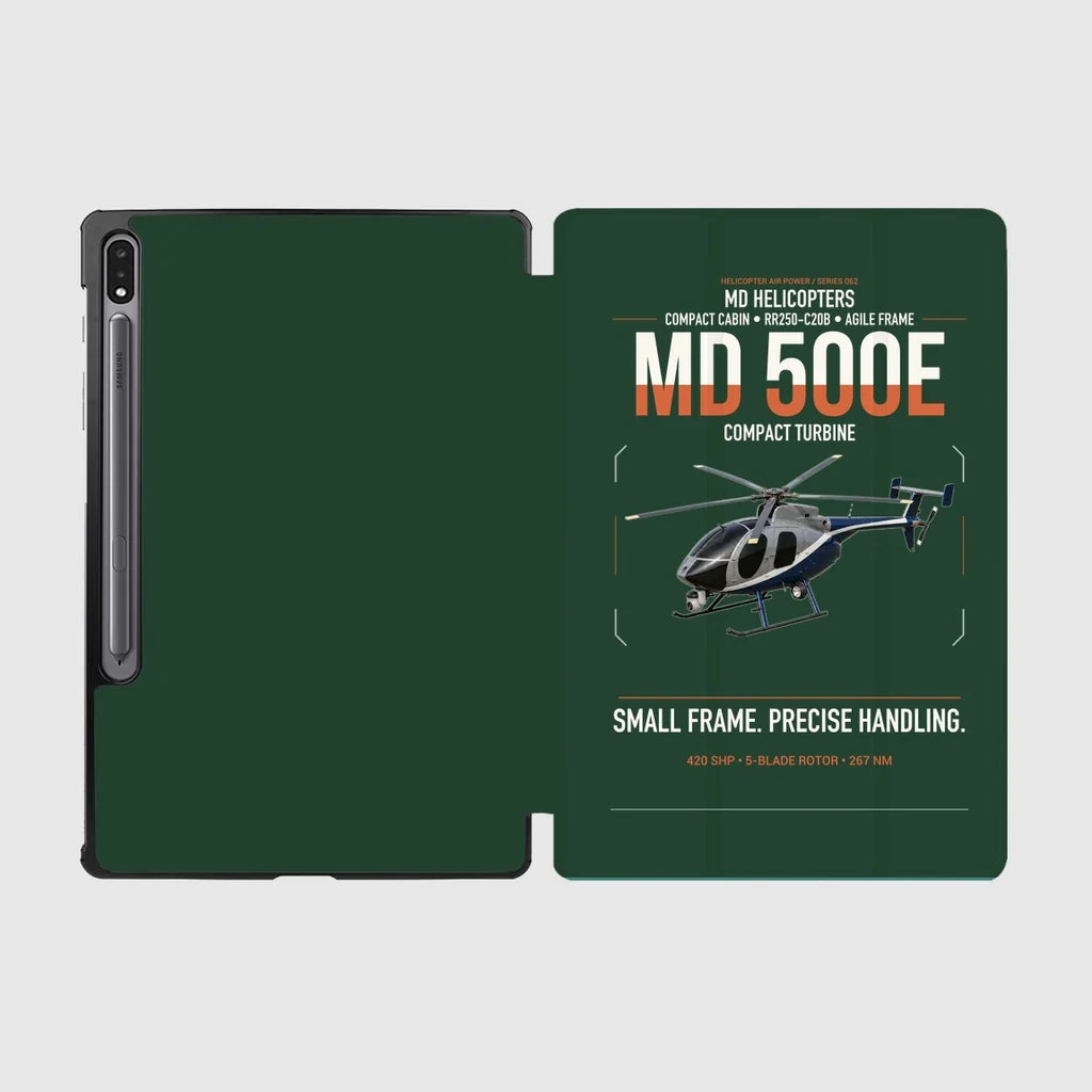 MD Helicopters MD 500E design on dark green samsung tablet tablet case