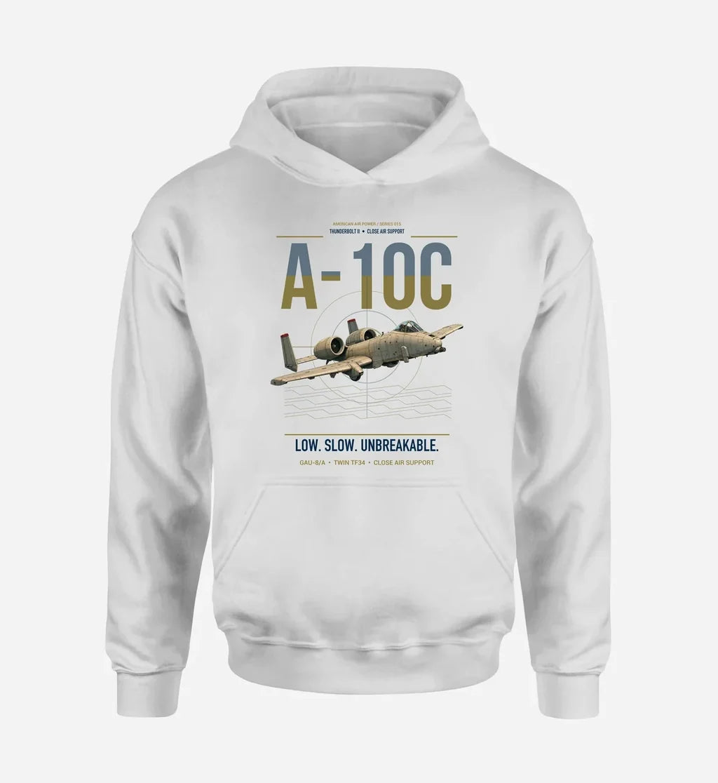 A-10C Thunderbolt II design on white double-side hoodie, single-side print