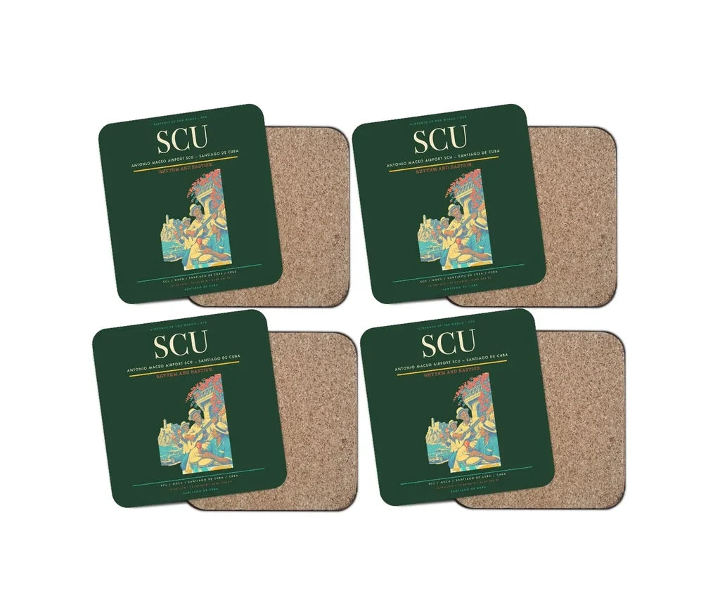 Antonio Maceo Airport (SCU) design on dark green 4 pieces set coaster