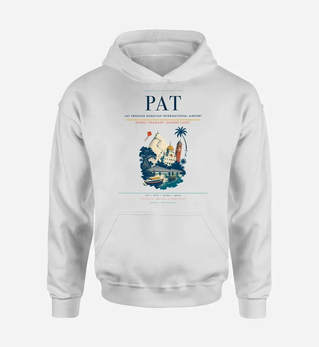 Jay Prakash Narayan International Airport (PAT) design on white hoodie single-side print