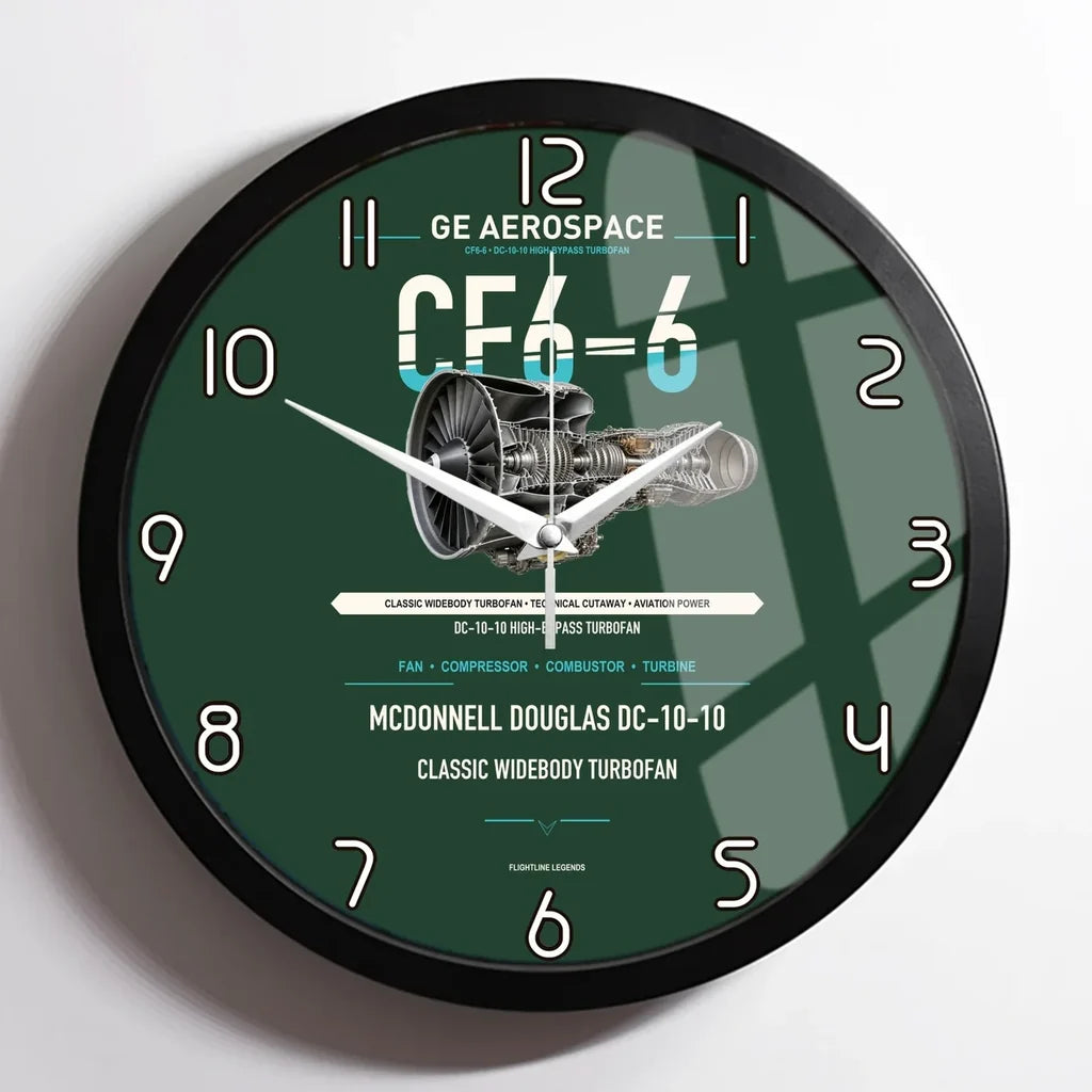 CF6-6 design on dark green framed wall clock