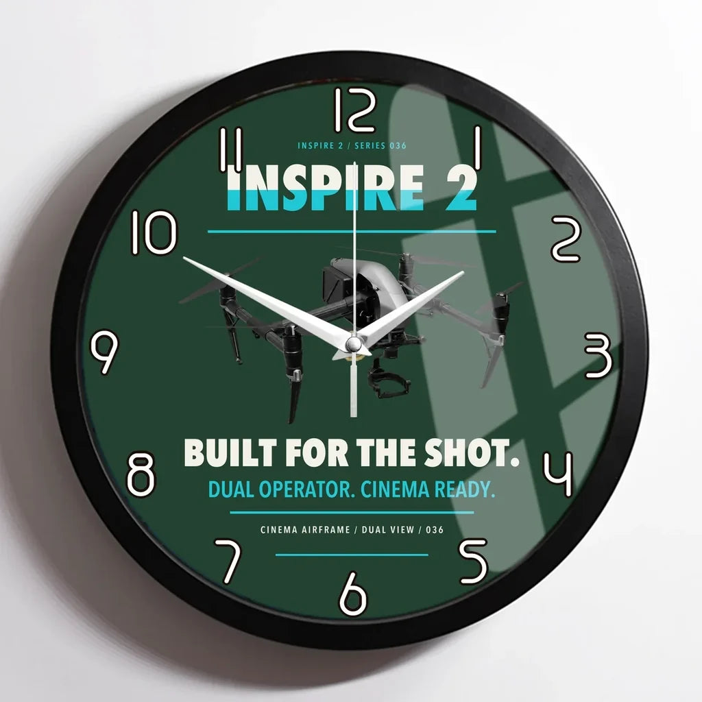 DJI Inspire 2 design on dark green framed wall clock