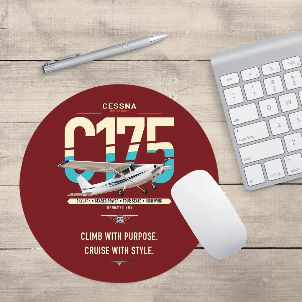 Cessna 175 Skylark design on dark red round mouse pad