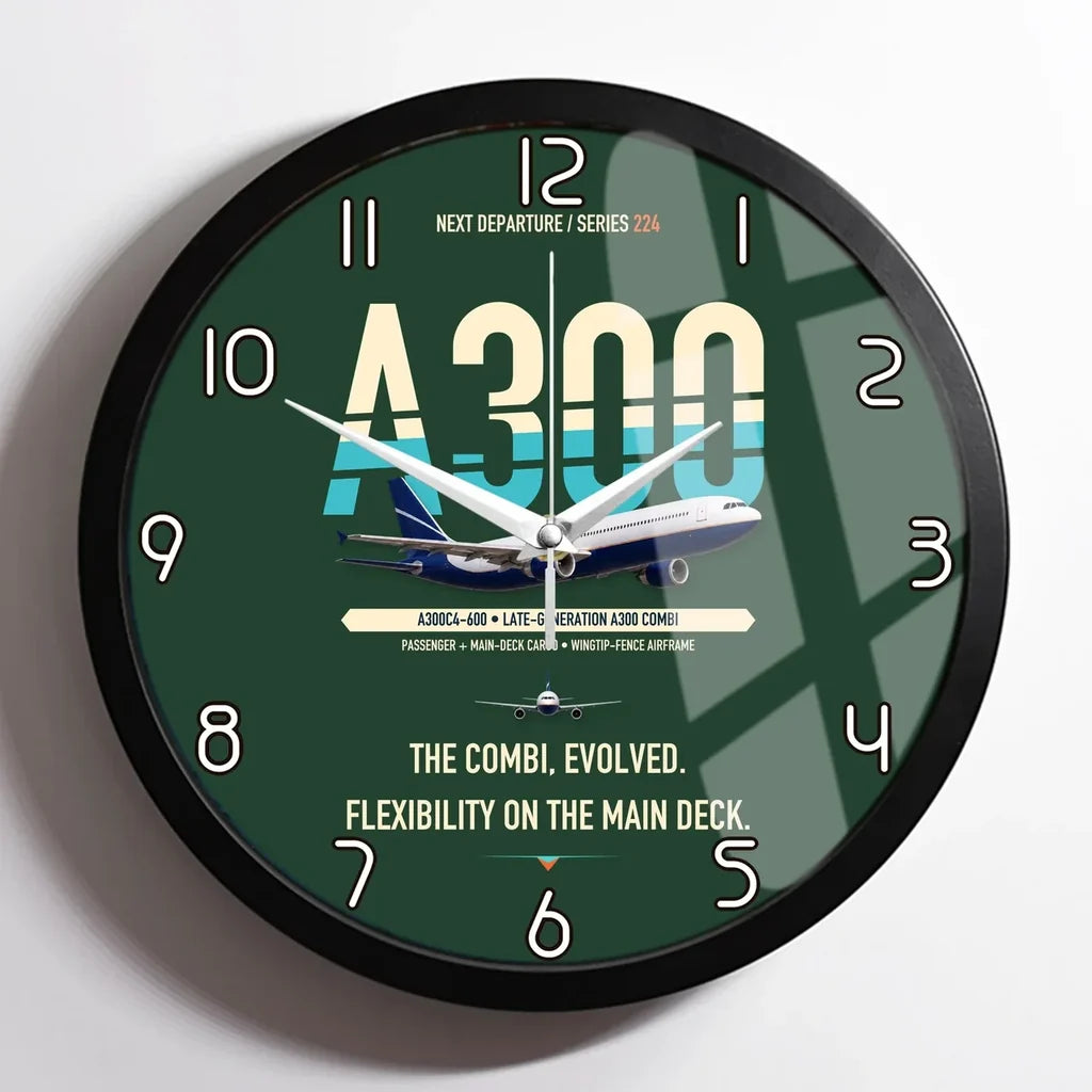 Airbus A300C4-600 design on dark green framed wall clock