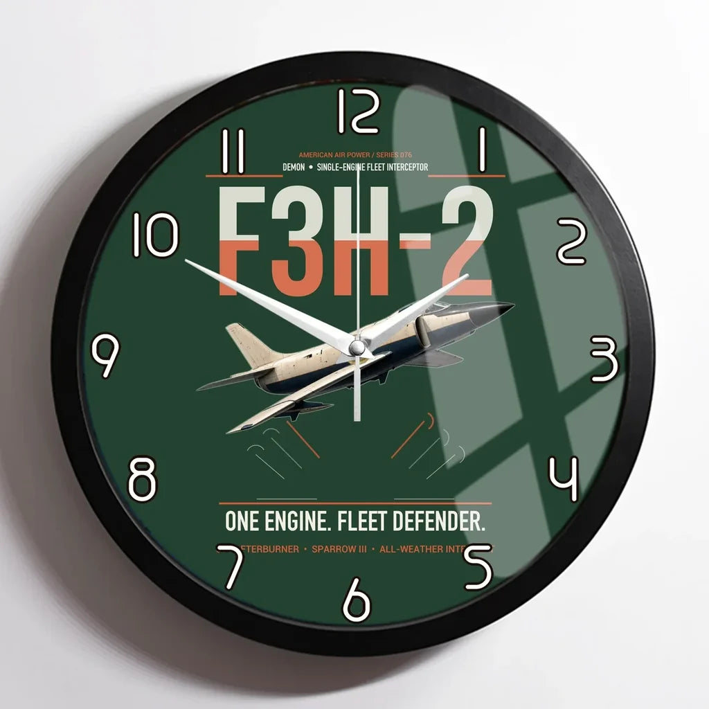 F3H-2 Demon design on dark green framed wall clock