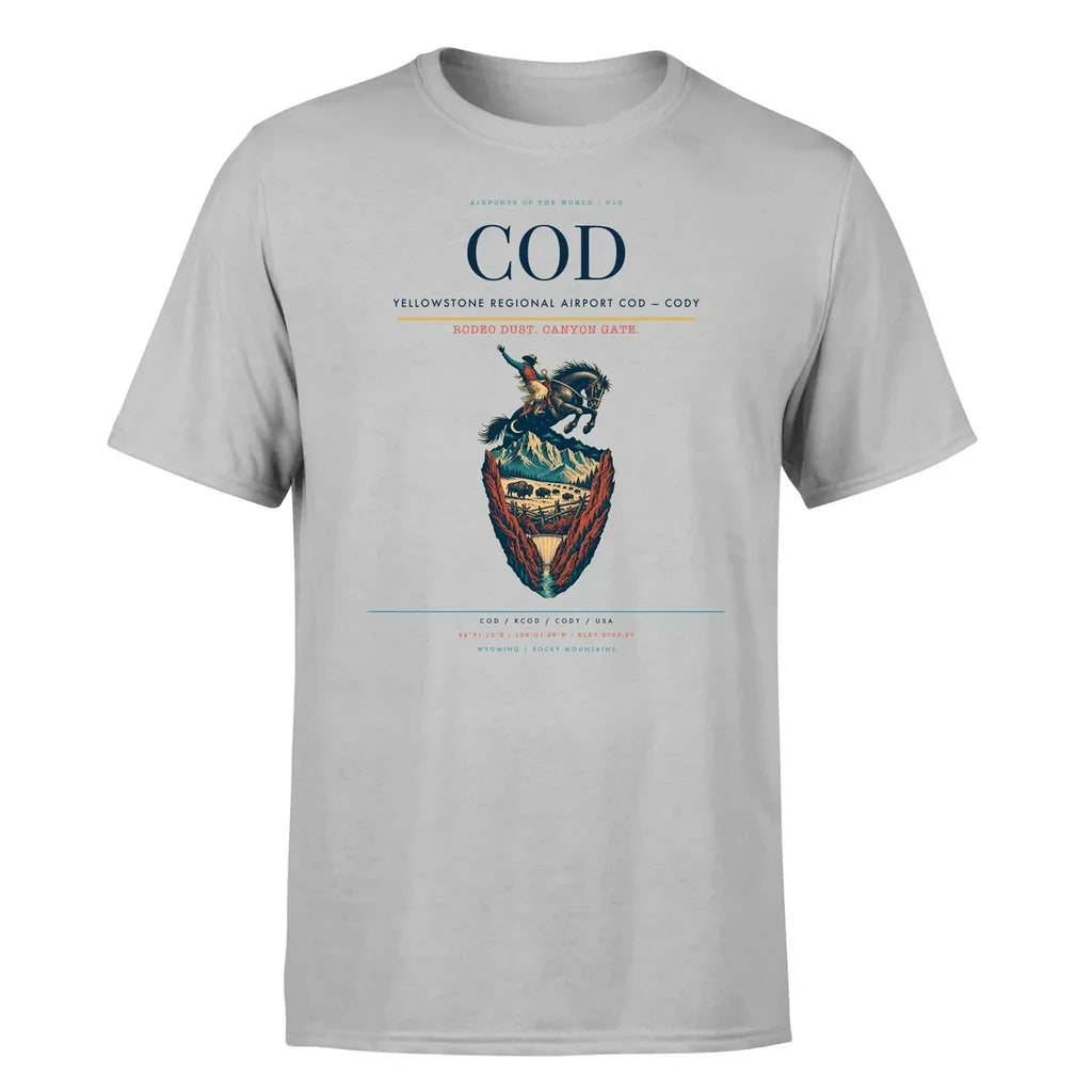 Yellowstone Regional Airport (COD) T-Shirt single-side front print in Light Gray | yellowstone-regional-airport-cod-double-side-t-shirt