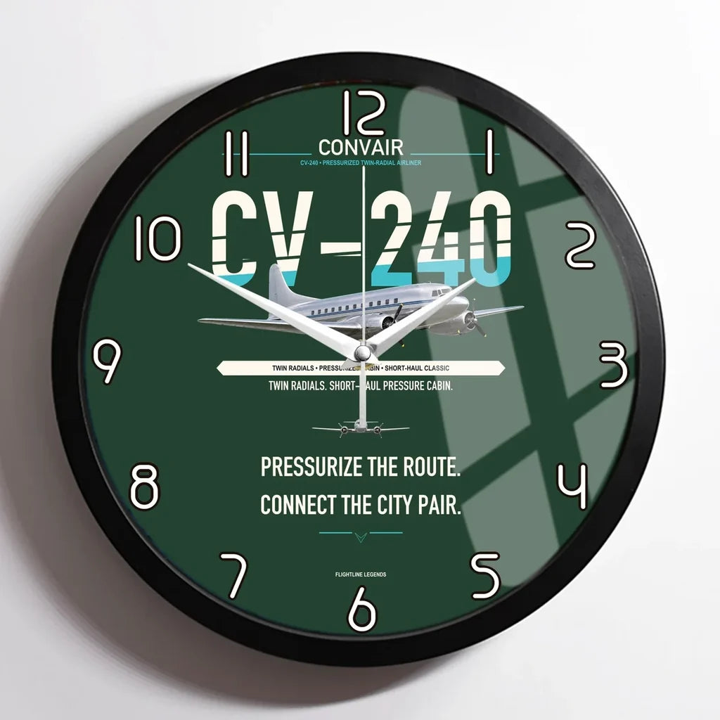 Convair CV-240 design on dark green framed wall clock