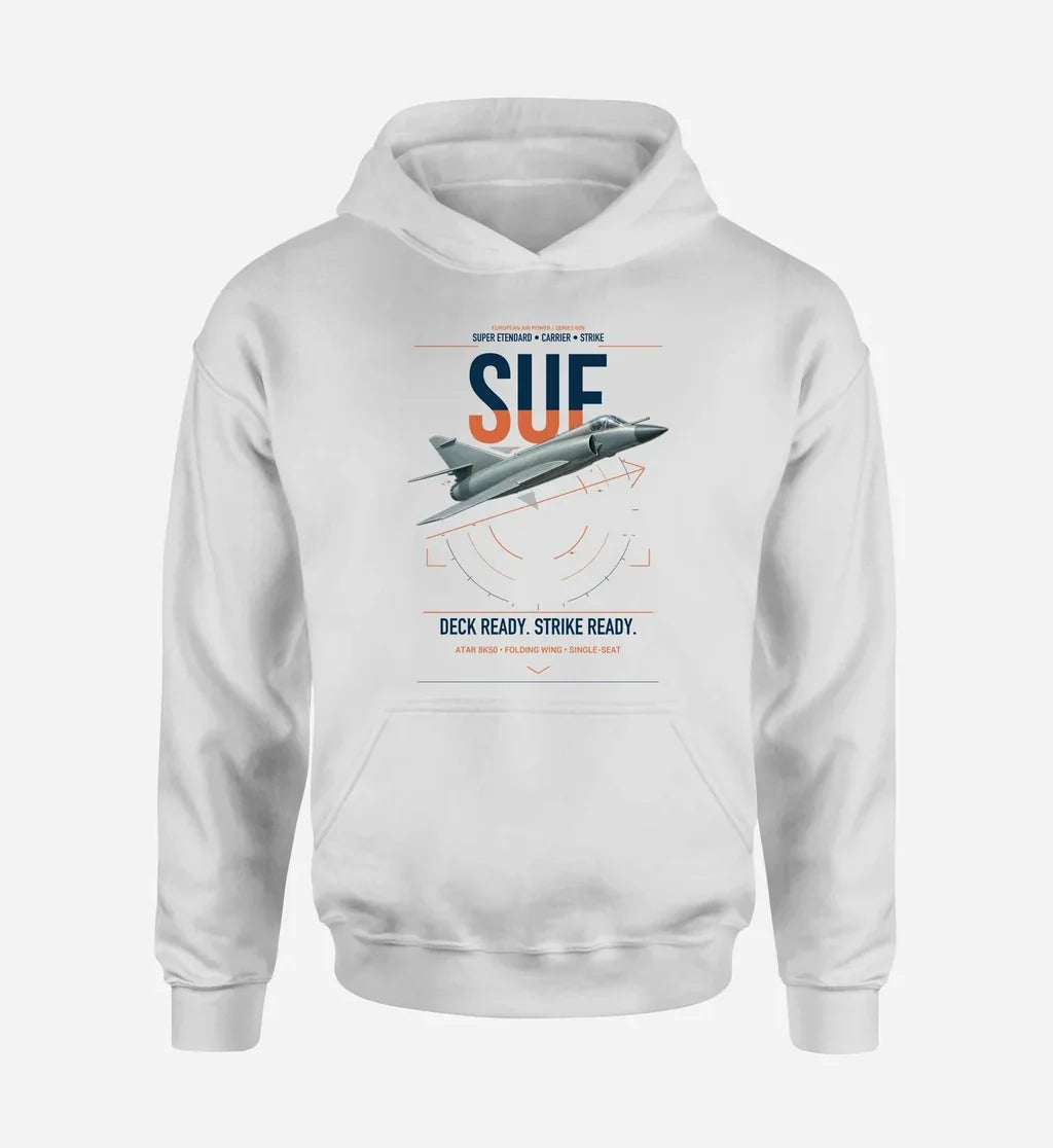 Dassault Super Étendard design on white double-side hoodie, single-side print