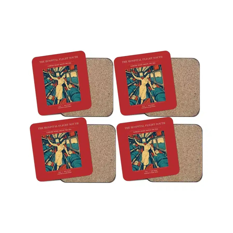 The Hospital Flight South - Designed Coasters design on red 4-pieces-set