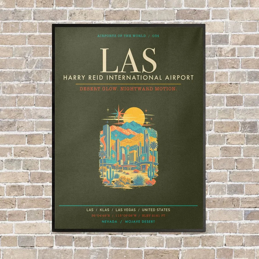 Harry Reid International Airport Las Vegas LAS - Canvas Framed - Green Army