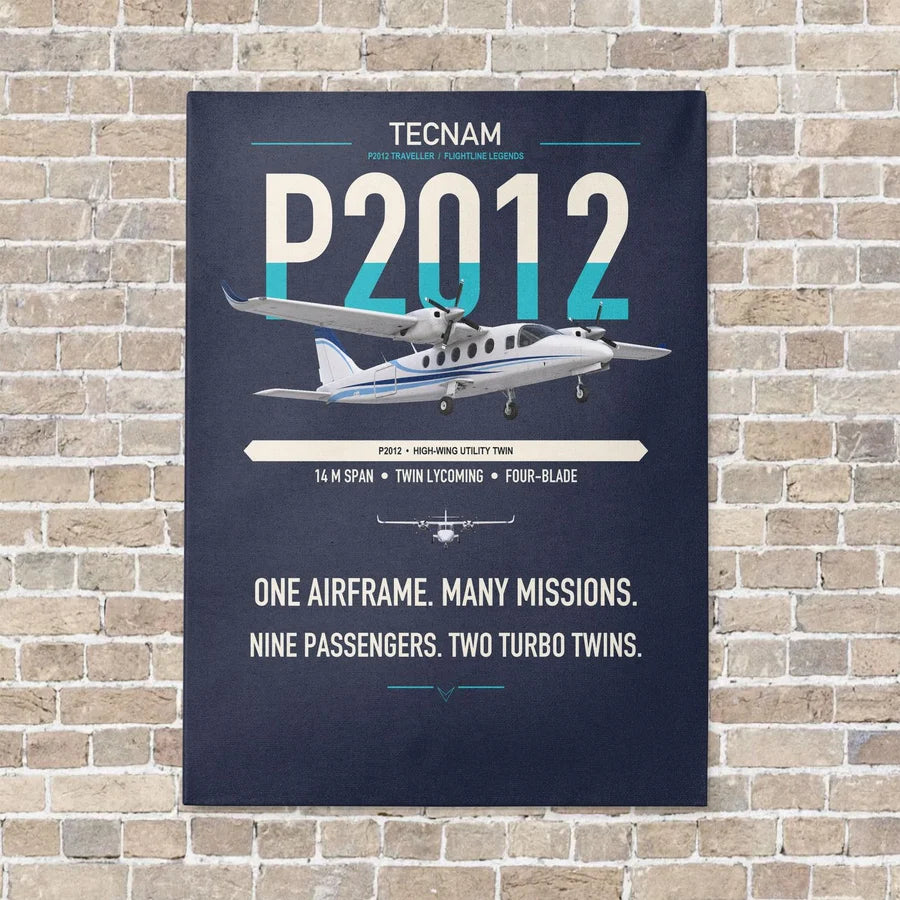 Tecnam P2012 Traveller vertical canvas print - no frame - navy blue background