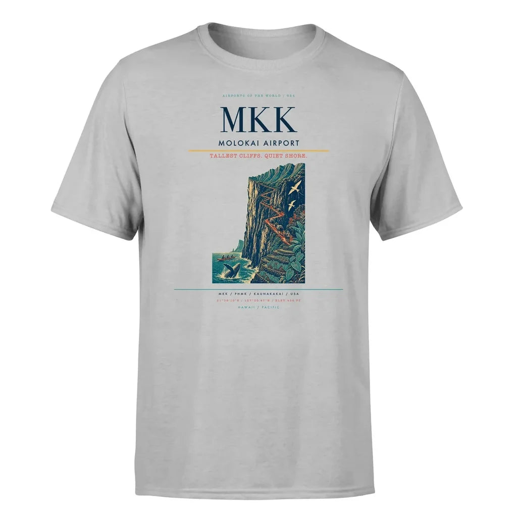 Molokai Airport (MKK) T-Shirt single-side front print in Light Gray | molokai-airport-mkk-double-side-t-shirt