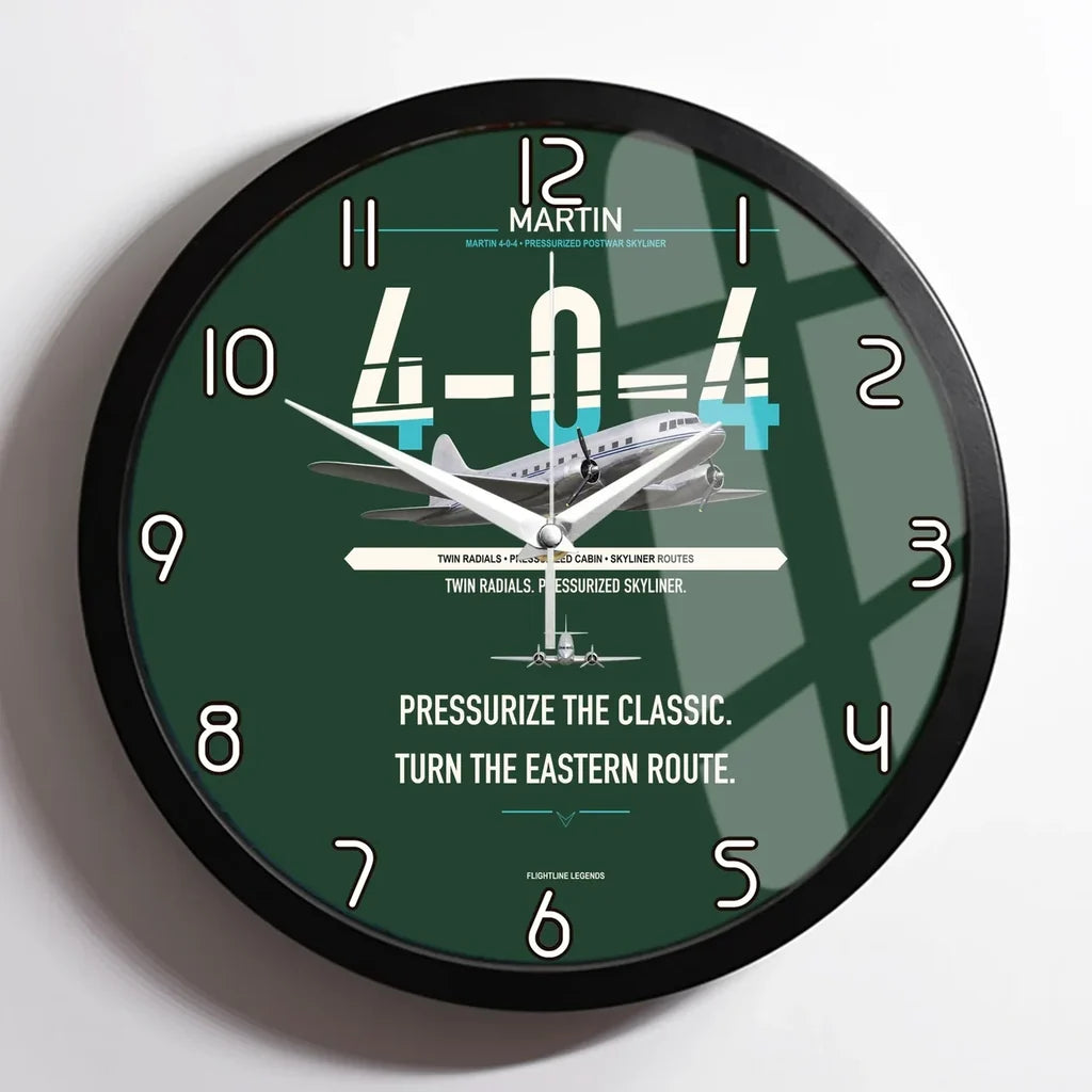 Martin 4-0-4 design on dark green framed wall clock