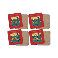 Thumbnail for The Airfield Cat's Rounds - Designed Coasters design on red 4-pieces-set