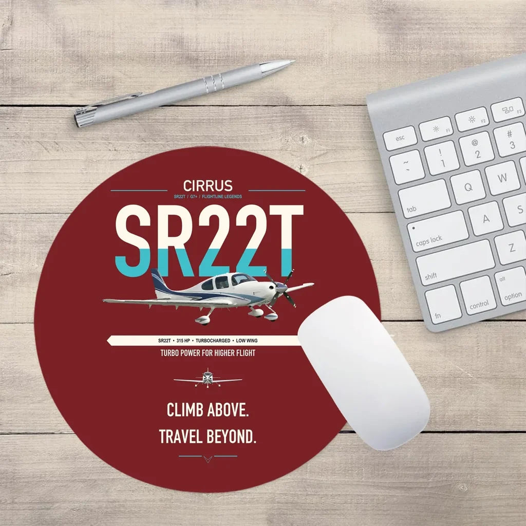Cirrus SR22T design on dark red round mouse pad