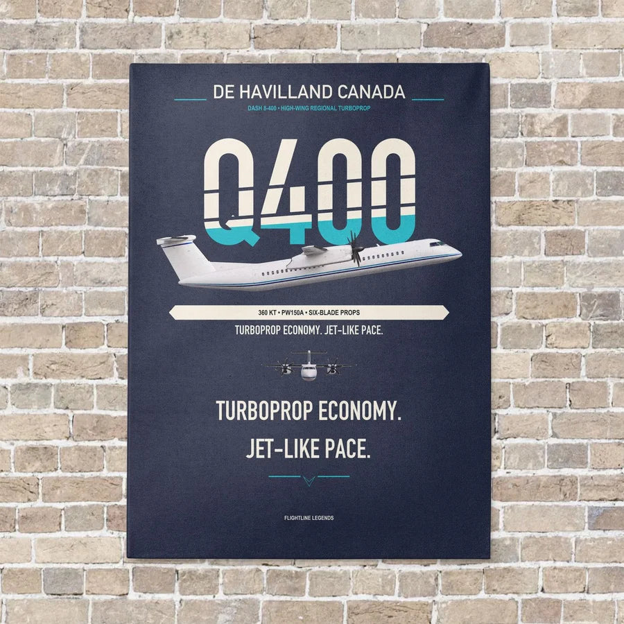 De Havilland Dash 8-400 vertical canvas print - no frame - navy blue background