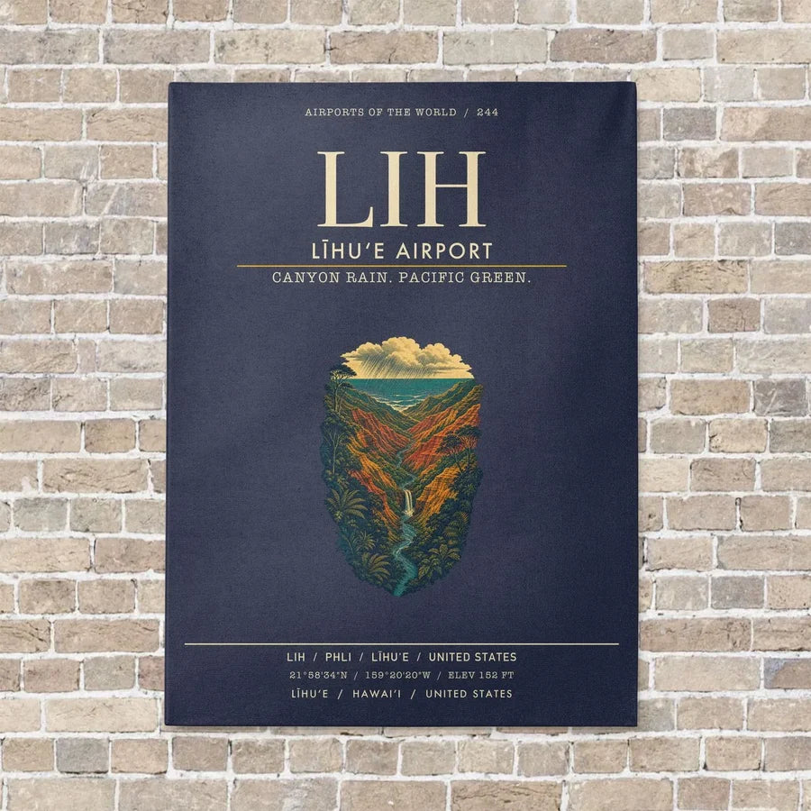 Līhuʻe Airport LIH vertical canvas print - no frame - navy blue background