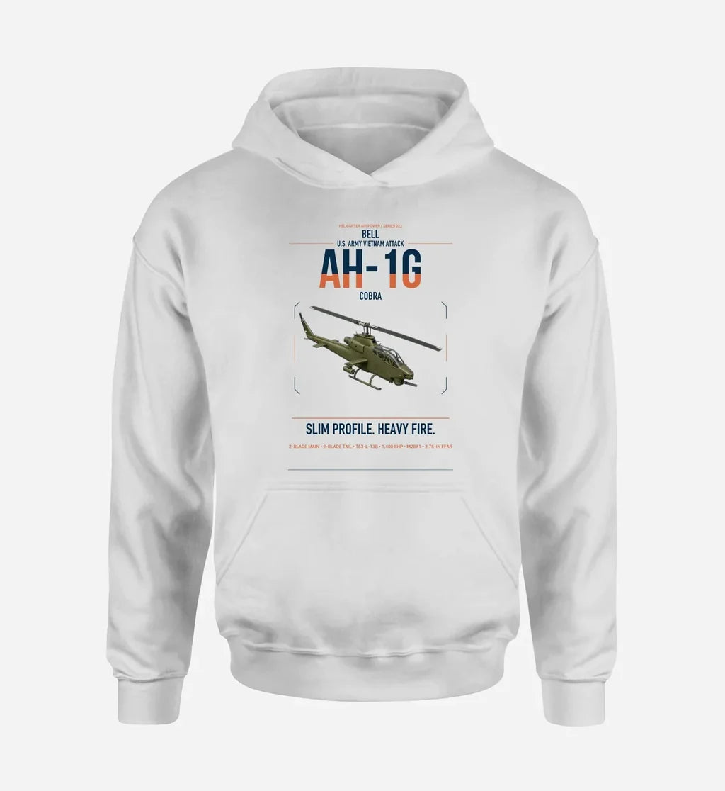 Bell AH-1G Cobra design on white double-side hoodie, single-side print
