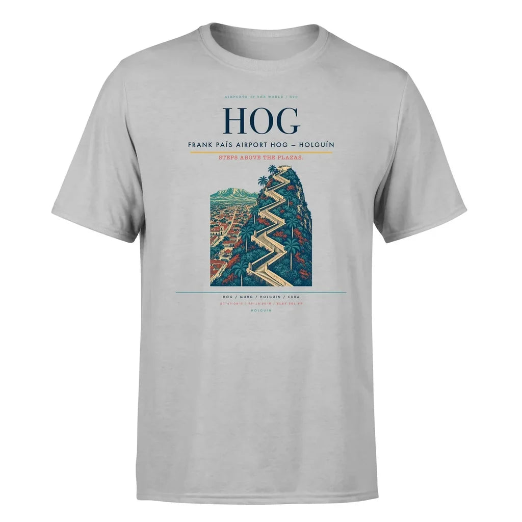 Frank País Airport (HOG) T-Shirt single-side front print in Light Gray | frank-país-airport-hog-double-side-t-shirt