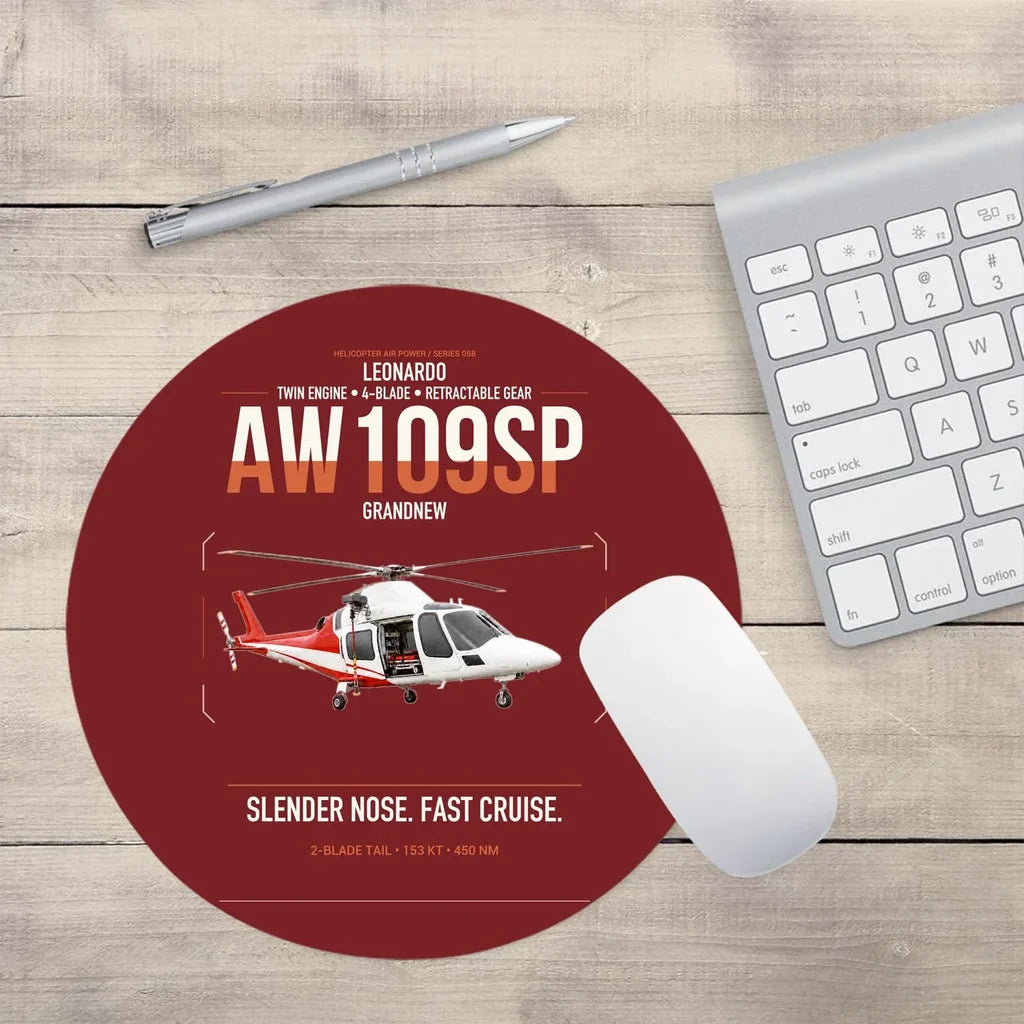 Leonardo AW109SP GrandNew design on dark red round mouse pad
