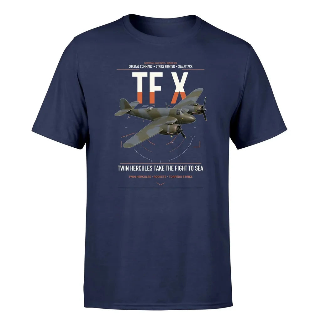 Bristol Beaufighter TF X design on navy blue t-shirt, single-side print