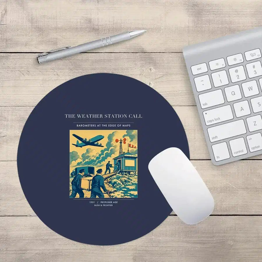 VINTAGE G4288 - The Weather Station Call - Designed Mouse Pads design on navyblue round