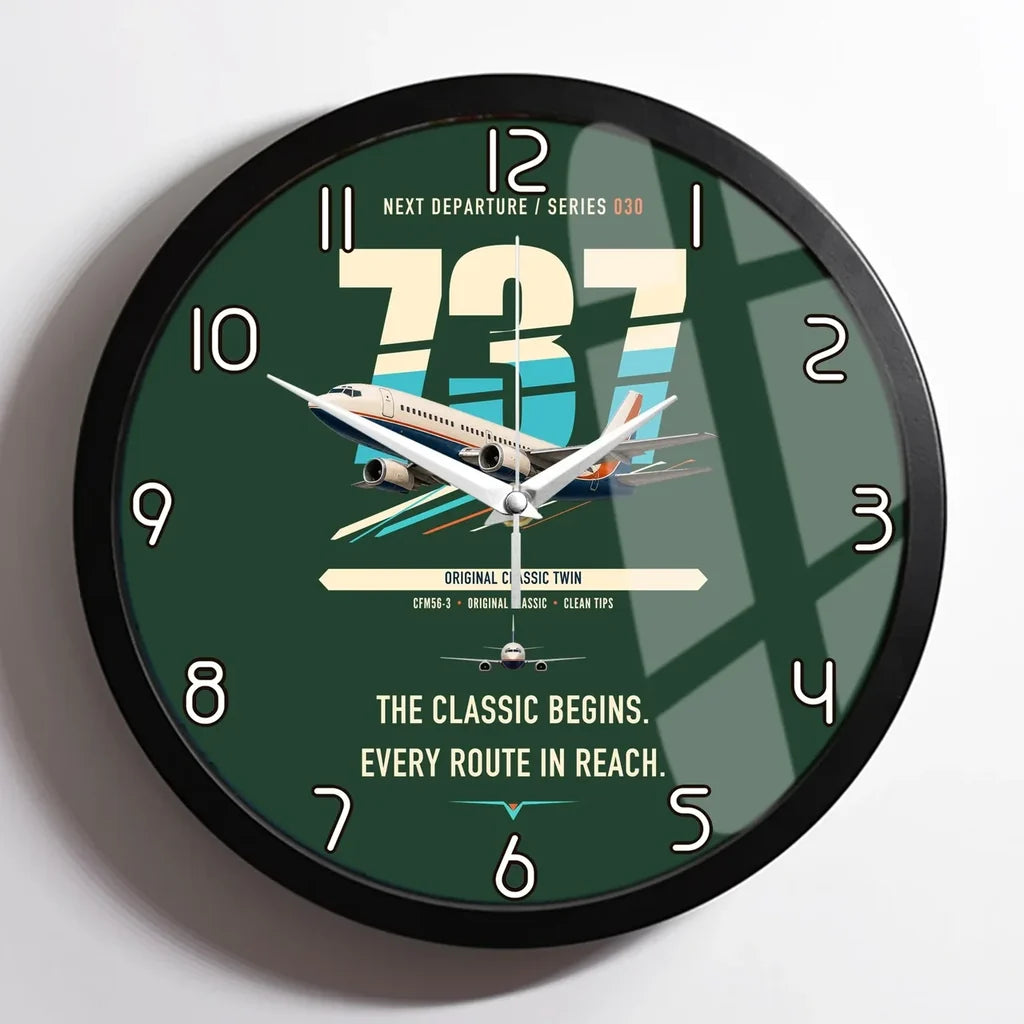 Boeing 737-300 Classic design on dark green framed wall clock
