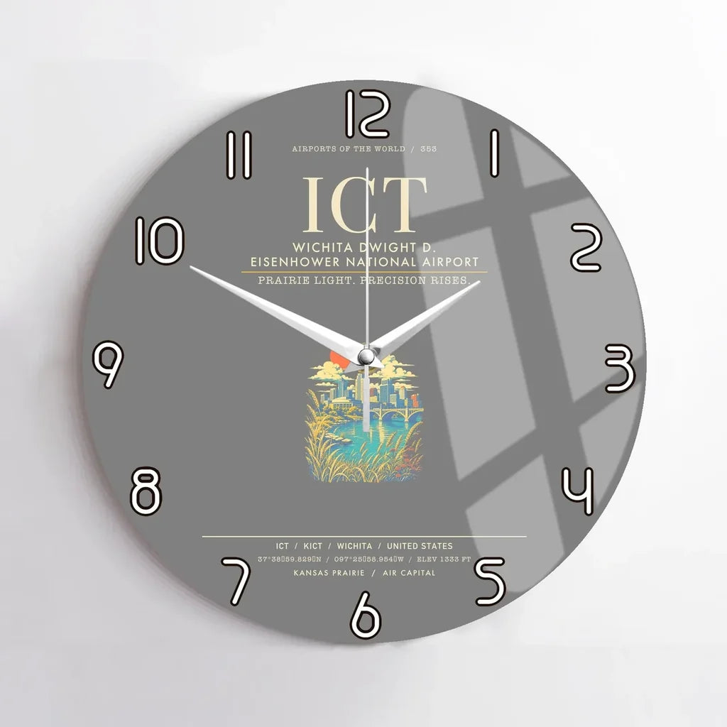 Wichita Dwight D. Eisenhower National Airport ICT Wall-Clock No-Frame - Gray