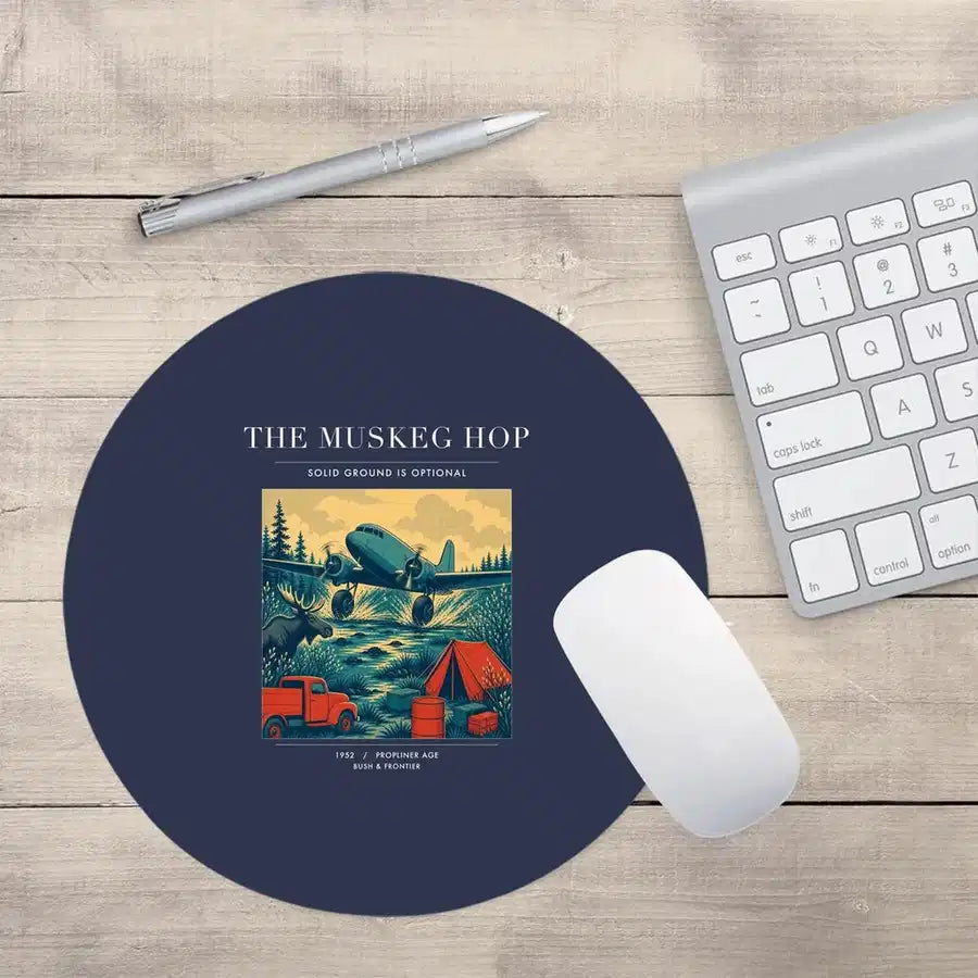 VINTAGE G4282 - The Muskeg Hop - Designed Mouse Pads design on navyblue round