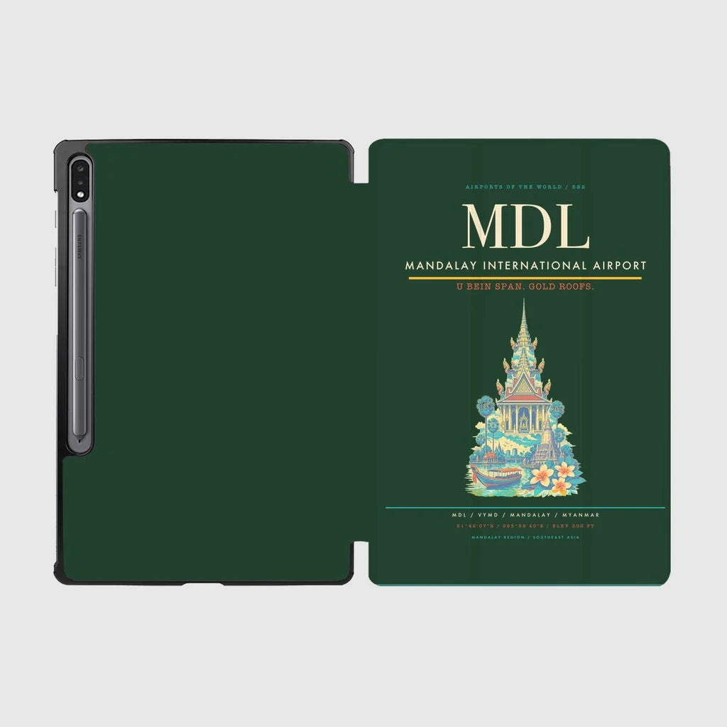 Mandalay International Airport (MDL) design on dark green samsung tablet tablet case