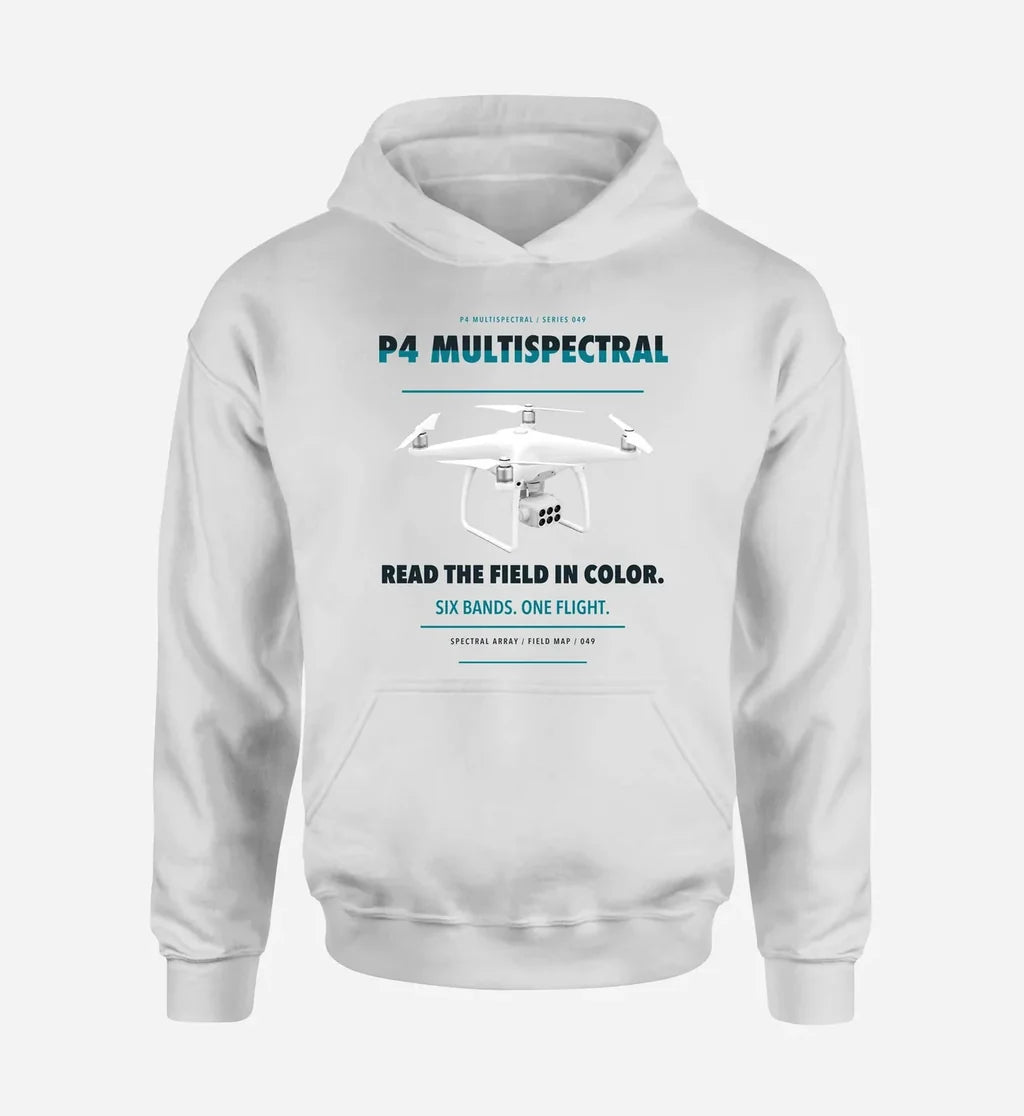 DJI P4 Multispectral design on white hoodie single side